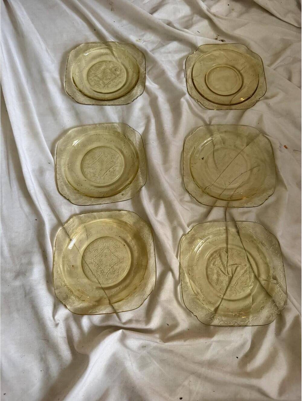 Vintage Amber Federal Glass Madrid Square 6" Bread Dessert Plates (6)